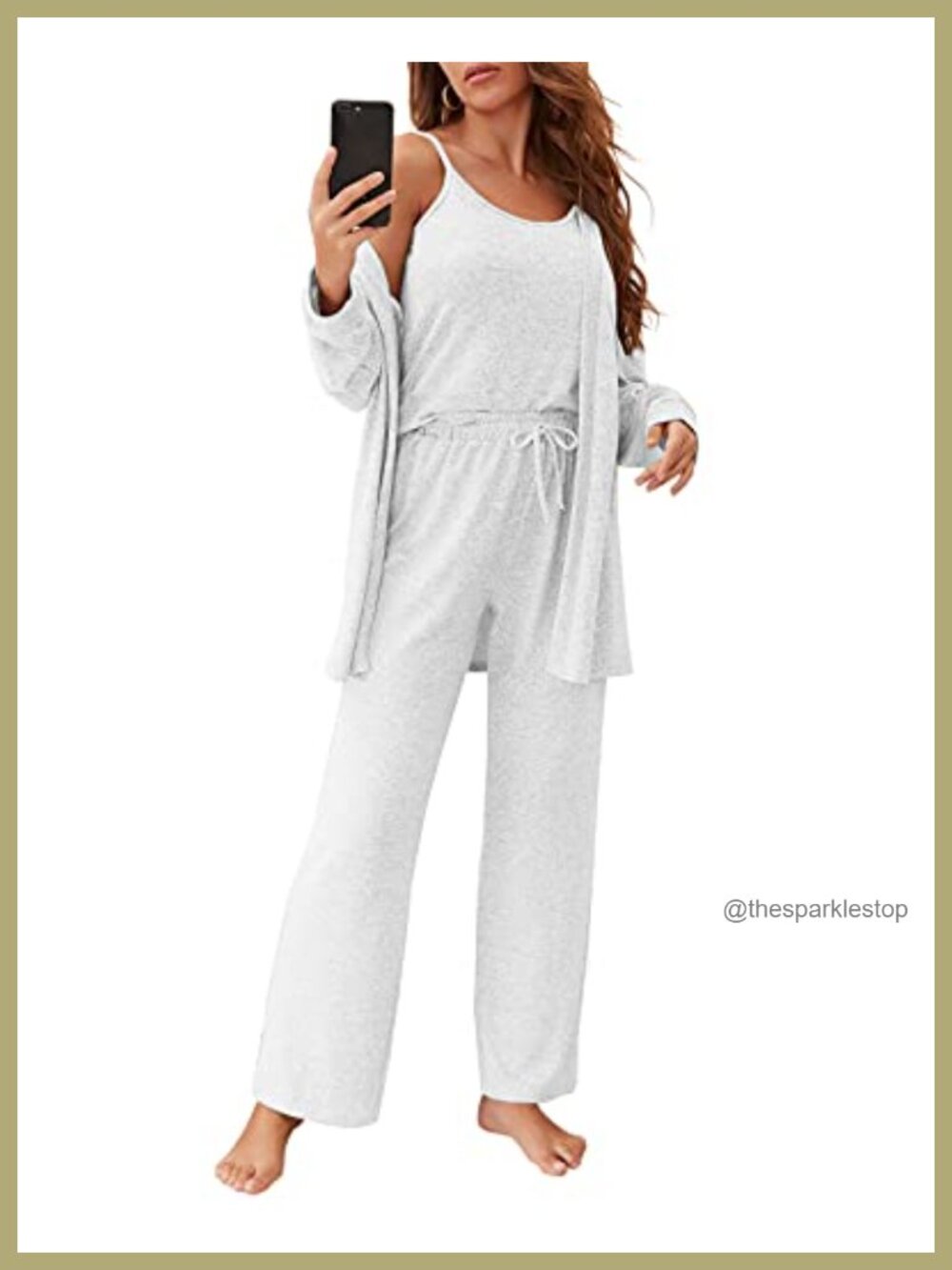 Women's 3 Piece Pajama Set Cami Tank Top Wide Leg Pants Cardigan Loungewear